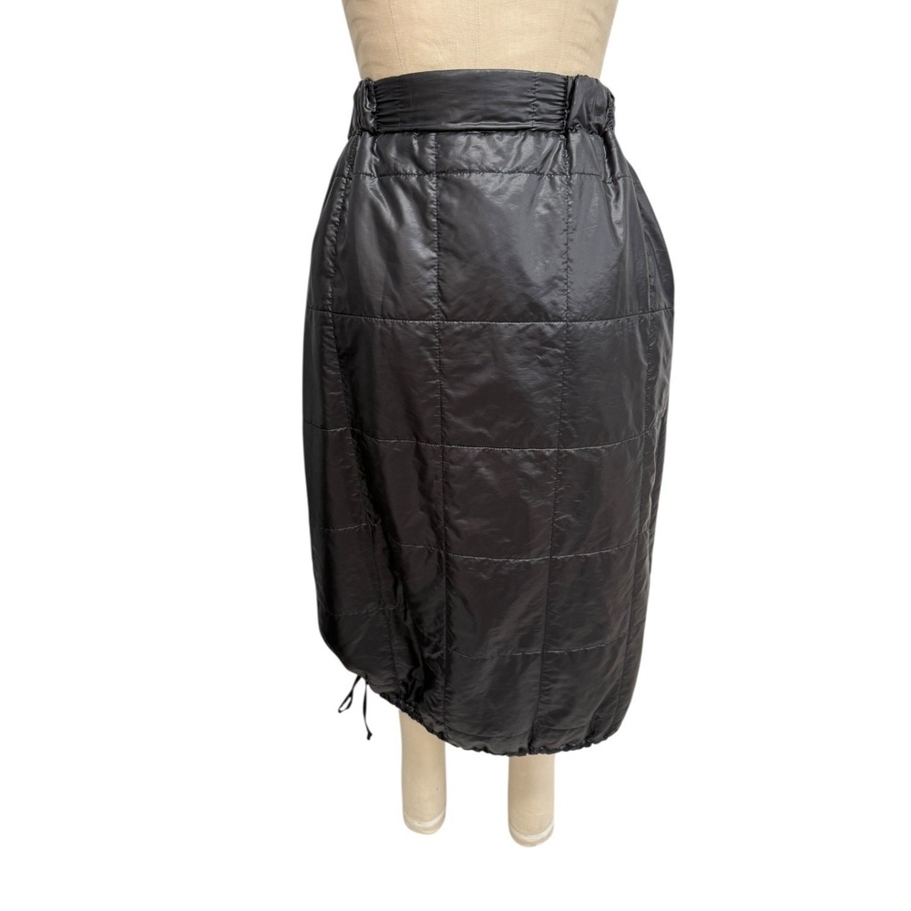 LUUKAA Black Quilted Puffer Midi Skirt Sz 6 Drawstring Hem Elastic Waist Pockets - Picture 6 of 8